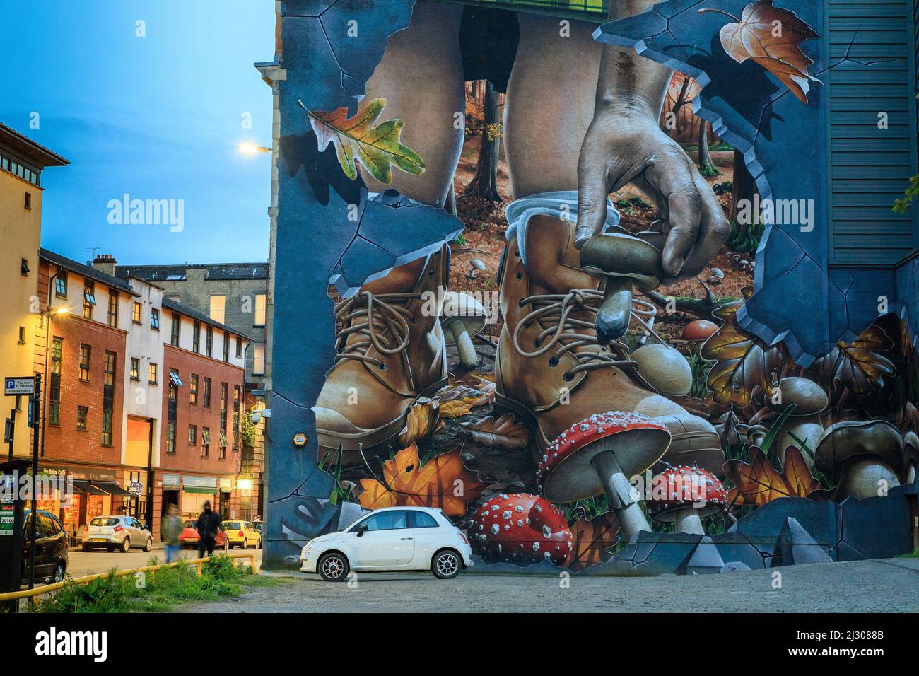 Mushroom Pickers, Mural Painting, Mural, Artist Smug, Glasgow, Scotland UK Stock Photo