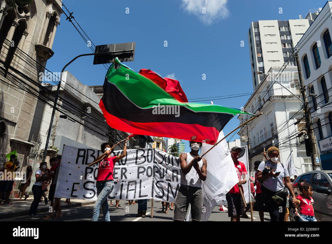Brazilians protest with banners and posters against the government of President Jair Bolsonaro in the ci Stock Photo