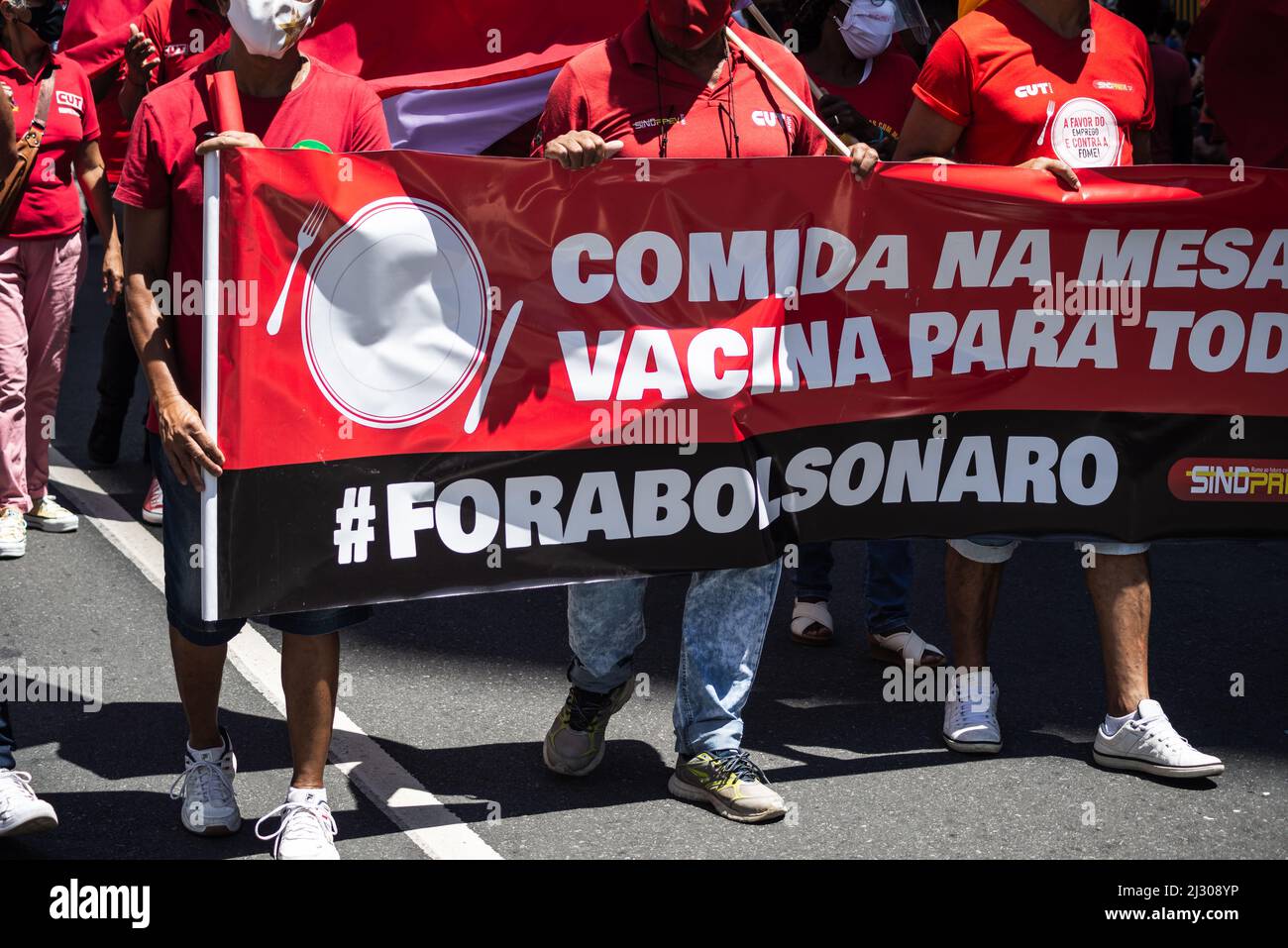 Brazilians protest with banners and posters against the government of President Jair Bolsonaro in the ci Stock Photo