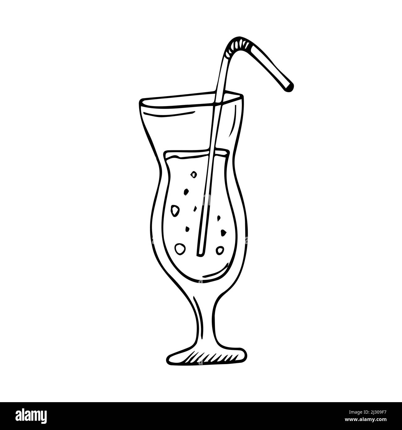 vector doodle summer beverages. line summer juice and cocktails sketch Stock Vector