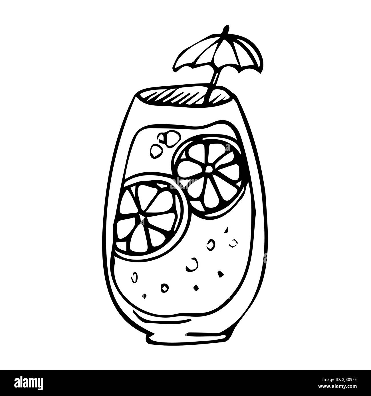 vector doodle summer beverages. line summer juice and cocktails sketch Stock Vector