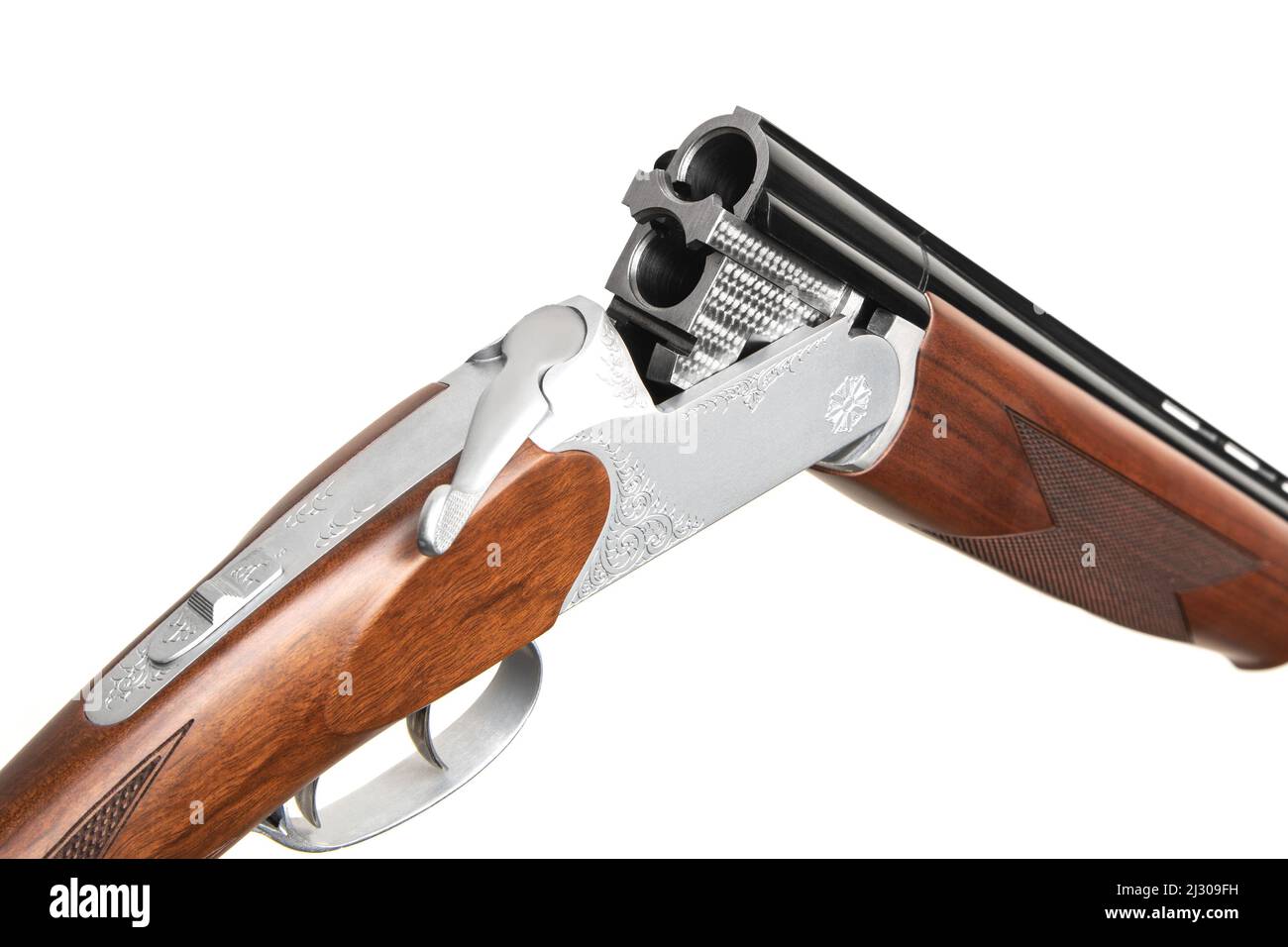 Double Rifle Image Double-barreled hunting rifle. Breakthrough 12 gauge smoothbore shotgun ...