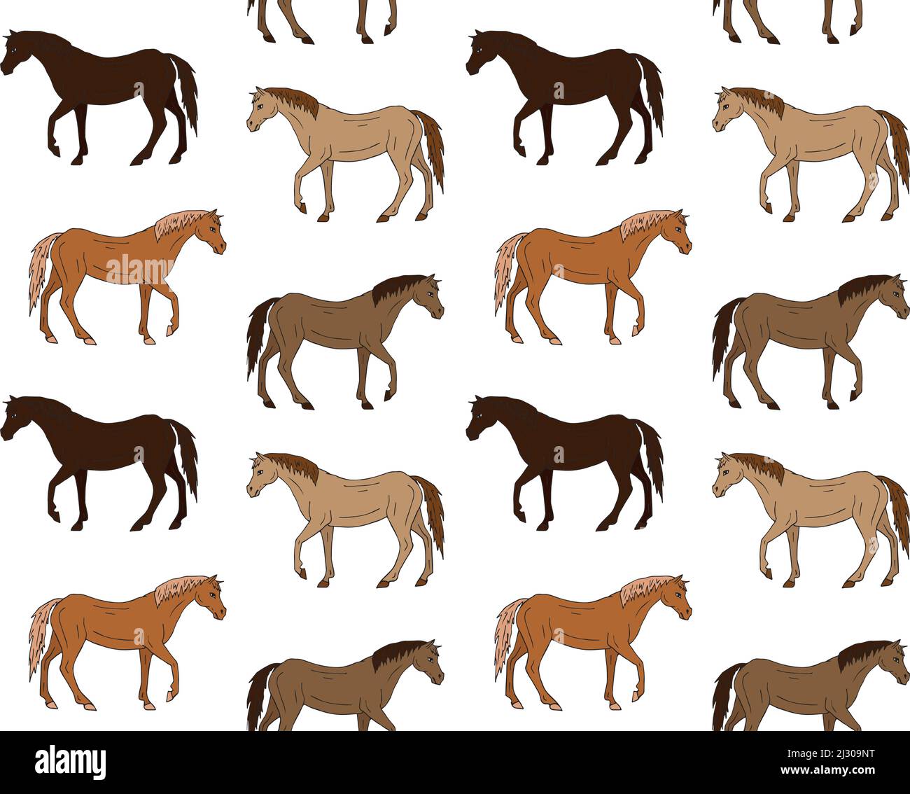 Vector seamless pattern of hand drawn doodle sketch horses isolated on ...