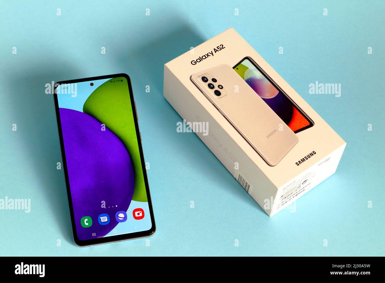 Smartphone Samsung Galaxy A52 released in march 2021 made in India. Samsung Electronics Co. Ltd. South Korea Stock Photo
