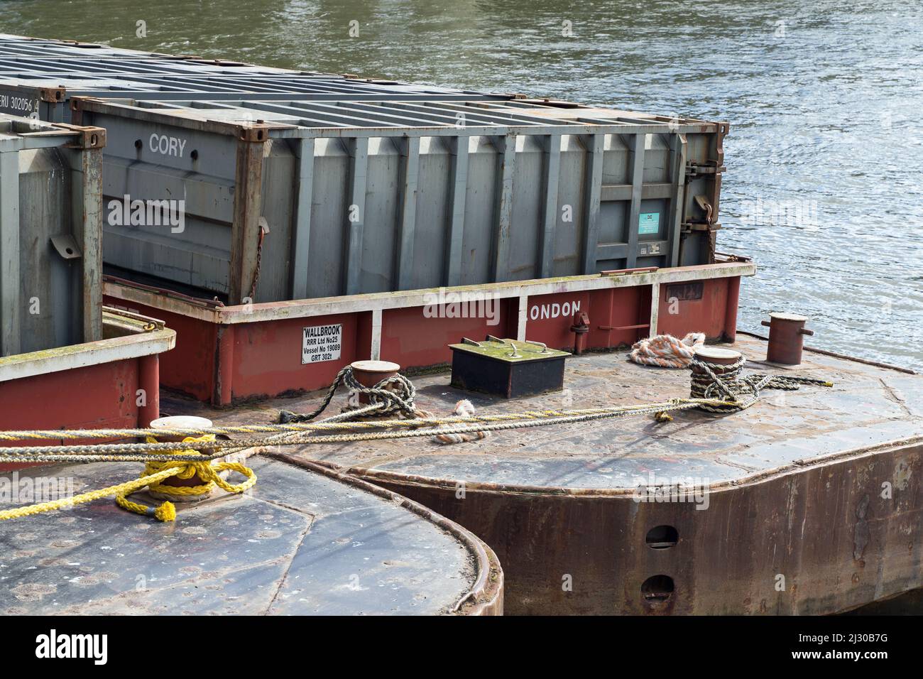 Walbrook Wharf shipping container dock. Side view of storage container
