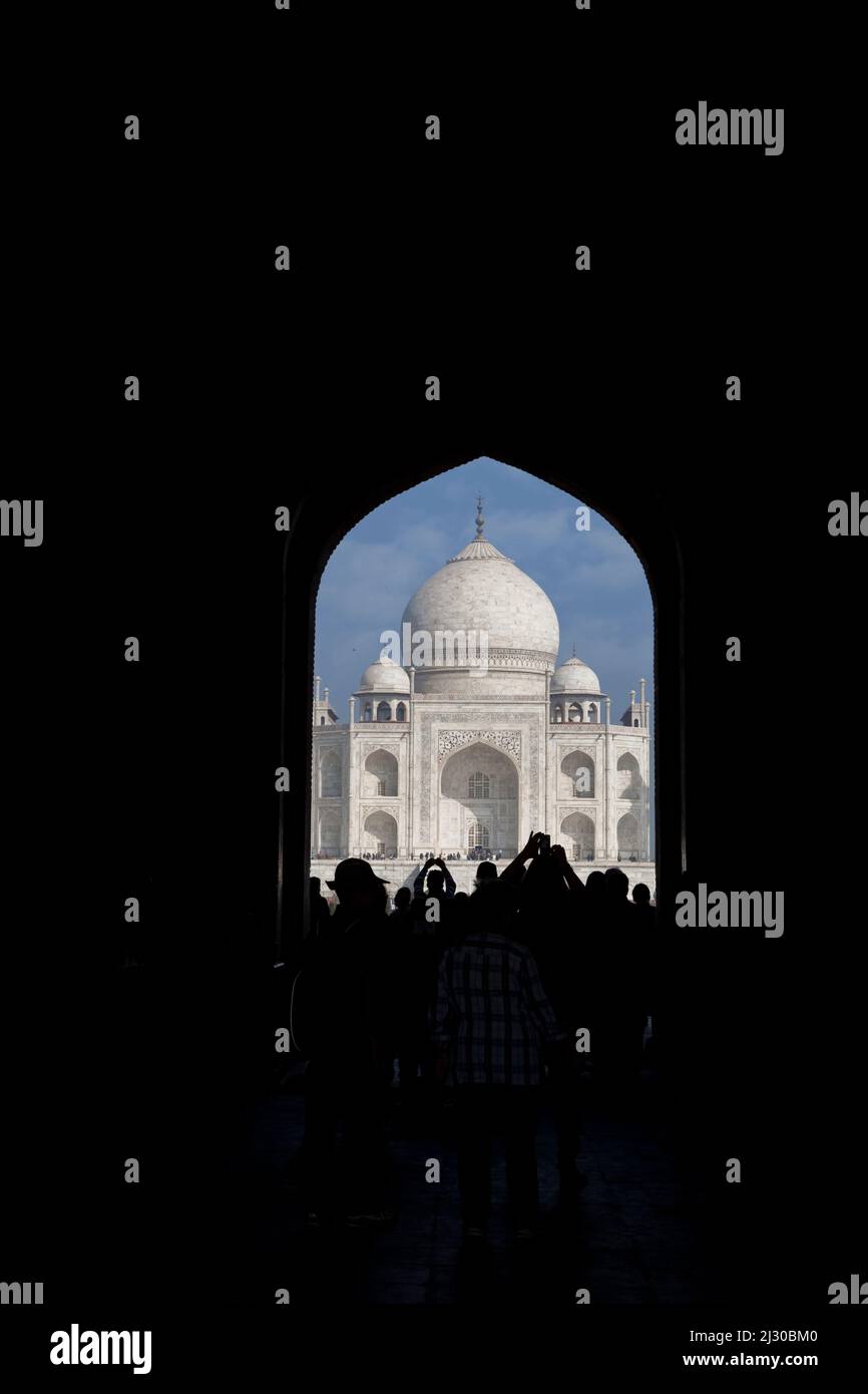 Agra, India.  Taj Mahal, First View. Stock Photo