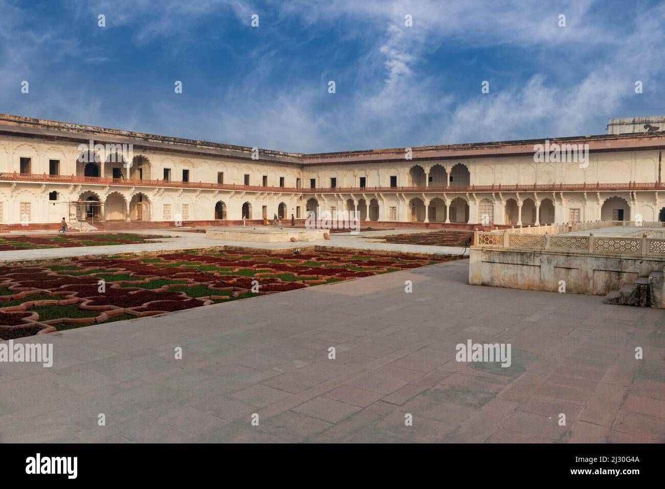 Agra, India.  Agra Fort, Anguri Bagh (Grape Garden).  In the rear are the zenana apartments, living area for the royal ladies. Stock Photo