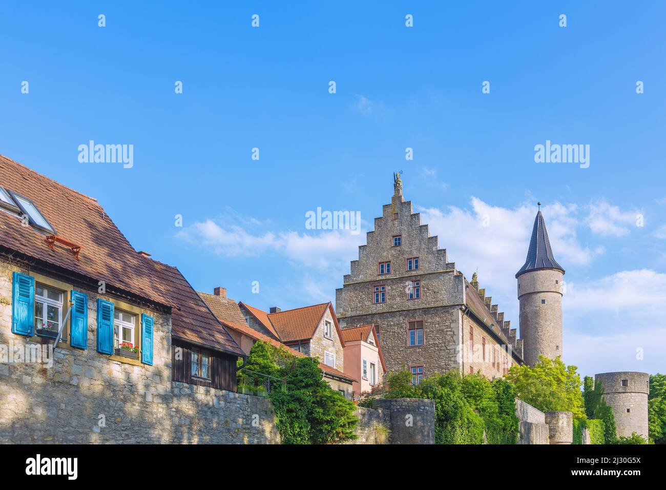 Ochsenfurt; Palatium, Thick Tower, Nicholas Tower Stock Photo