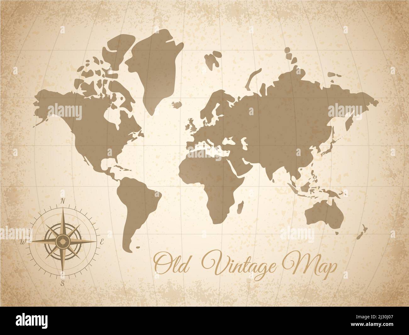 Old colored vintage map with compass at the bottom left corner in grey color vector illustration Stock Photo