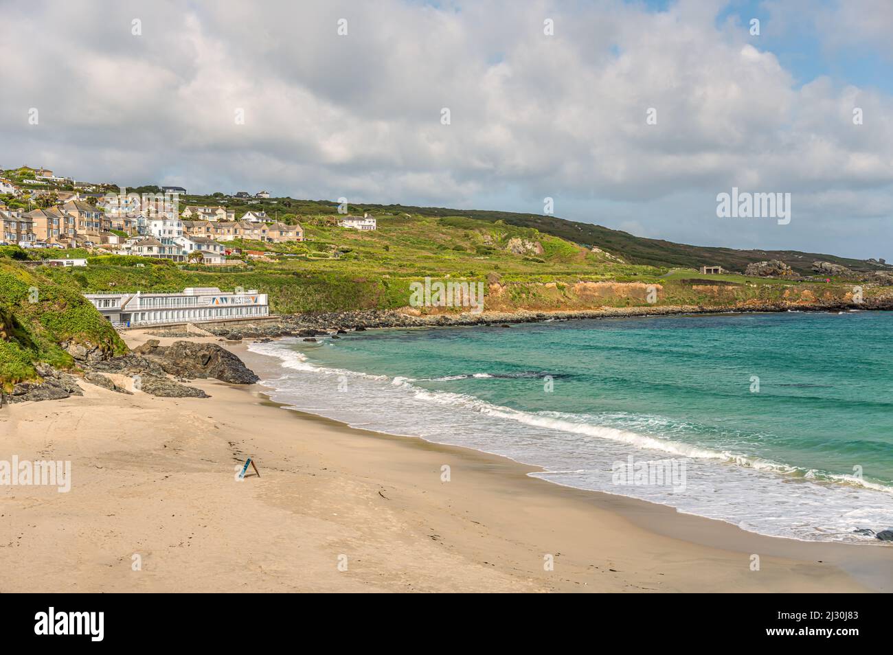Porthmeor Beach from St.Ives, Cornwall, England, UK Stock Photo