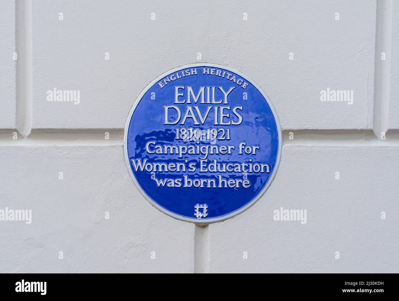 English Heritage Blue Plaque for Emily Davies - Campaigner for Women's Education in Carlton Crescent, Southampton, Hampshire, England, UK Stock Photo