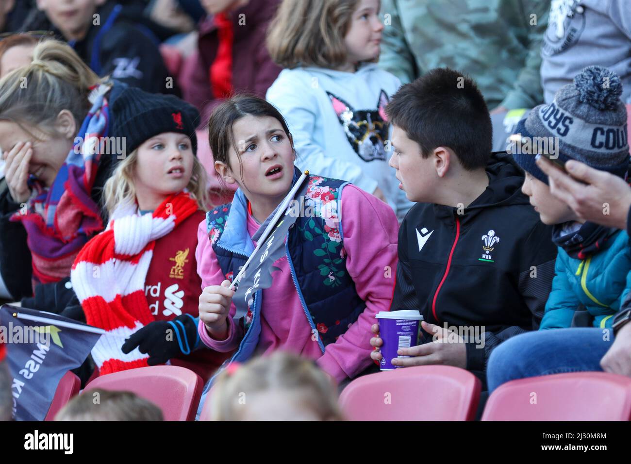 Bristol, UK. 3rd April 2022. Supporters at Women’s Championship game between Bristol City and Liverpool at Ashton Gate. Stock Photo