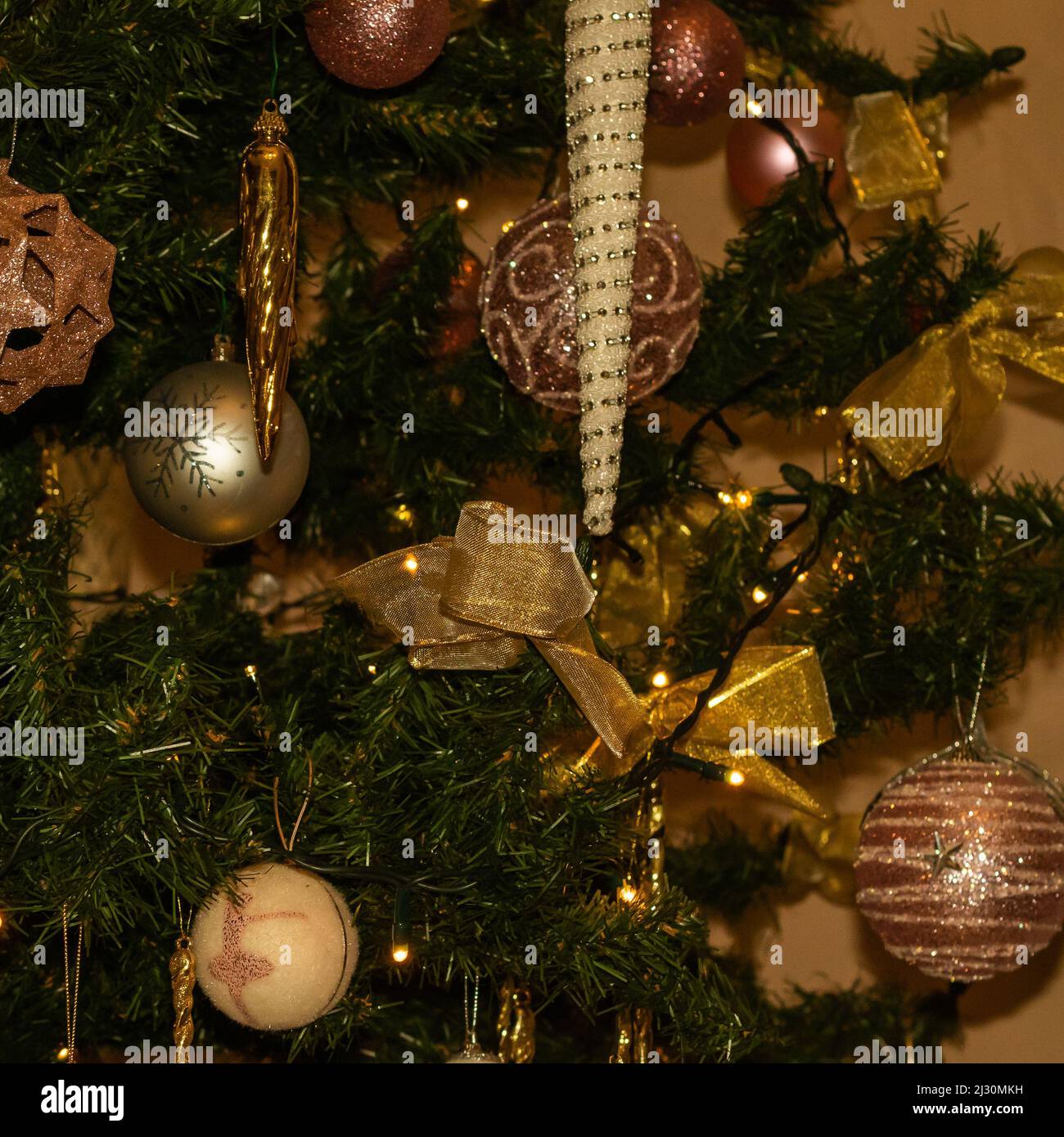 christmas celebration decoration, tree, balls and lights Stock Photo