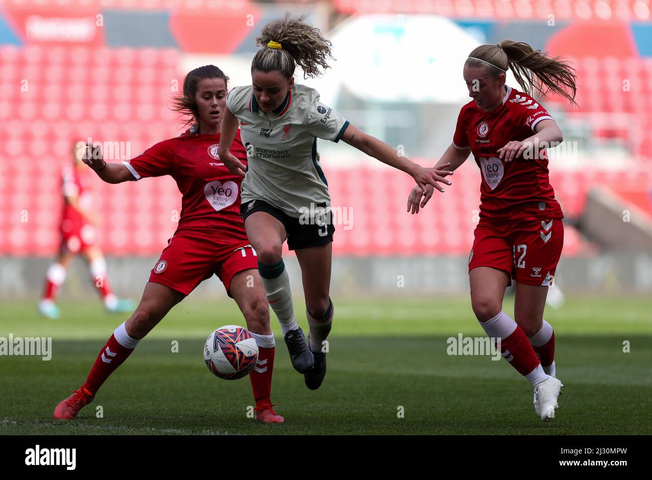 Birkenhead, UK. 24th Apr, 2022. Liverpool team celebrate with trophy after  winning the FA Women's Championship 2021-22 after winning the Womens  Championship football match between Liverpool and Sheffield United 6-1 at  Prenton