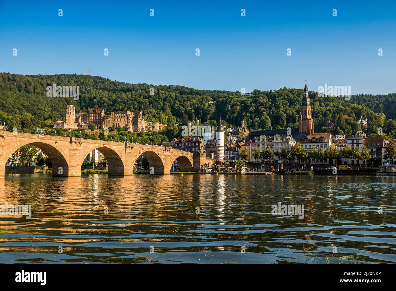 Old bridge over the Neckar with castle and old town, Heidelberg, Baden-Württemberg, Germany Stock Photo