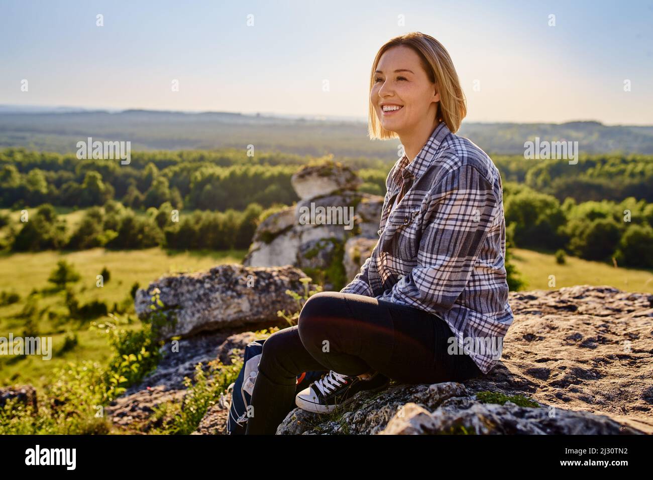 Blonde female hiker hi-res stock photography and images - Alamy