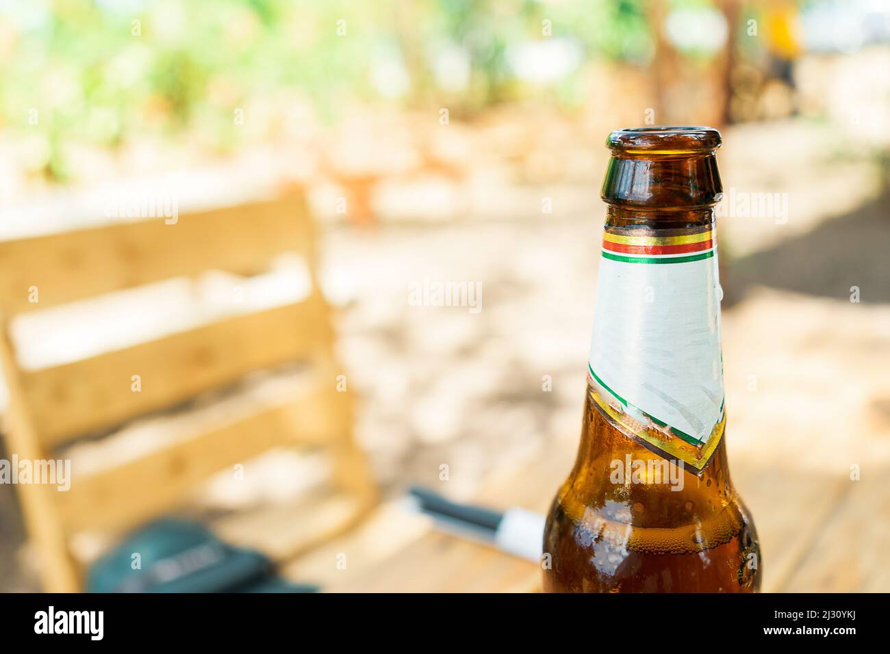 Close-up of the top of a beer bottle in a Nicaraguan bar Stock Photo ...