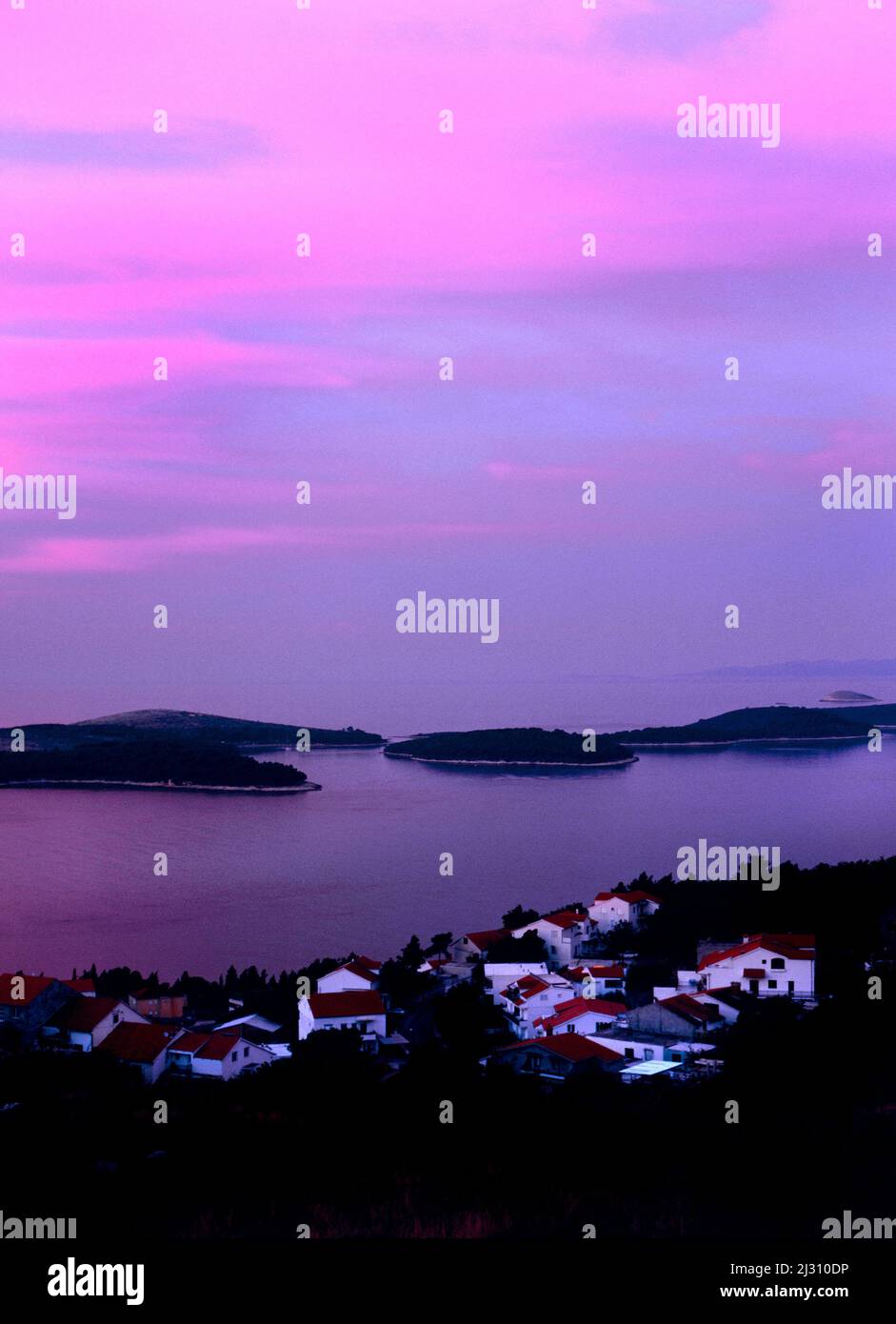Dawn Sunrise, Hvar, Croatia Stock Photo
