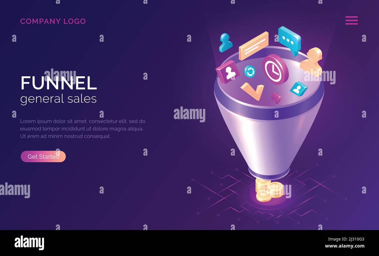 Sales funnel, isometric concept vector illustration. Marketing funnel