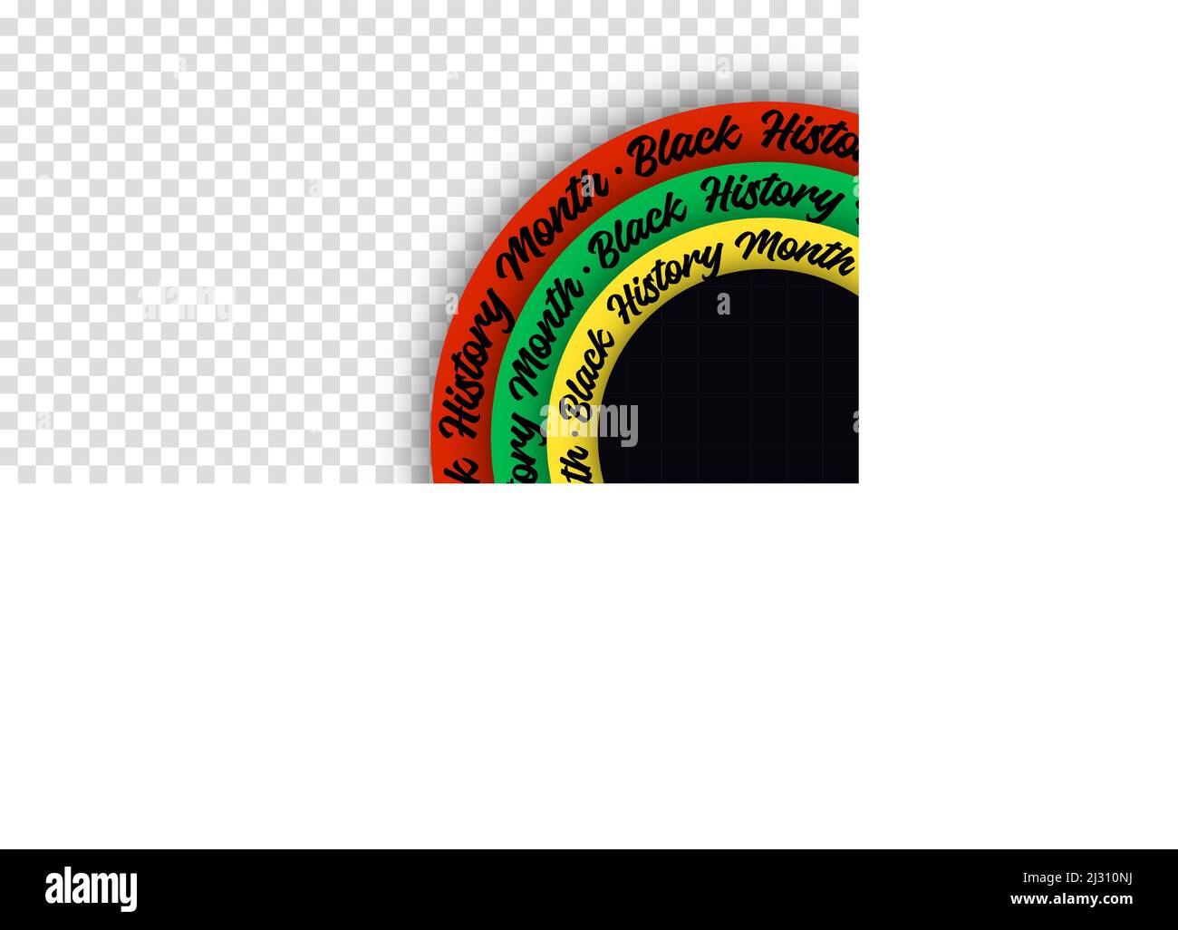 Black History Month lettering on circles on transparent background. Abstract color red, yellow, green circle color banner. Copy space for text. Cultur Stock Vector
