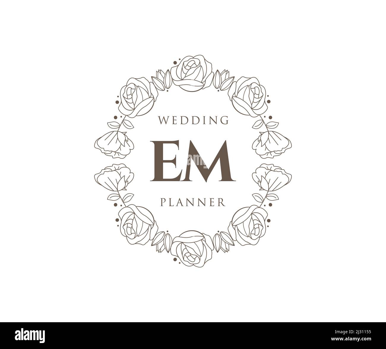 EM Initials letter Wedding monogram logos collection, hand drawn