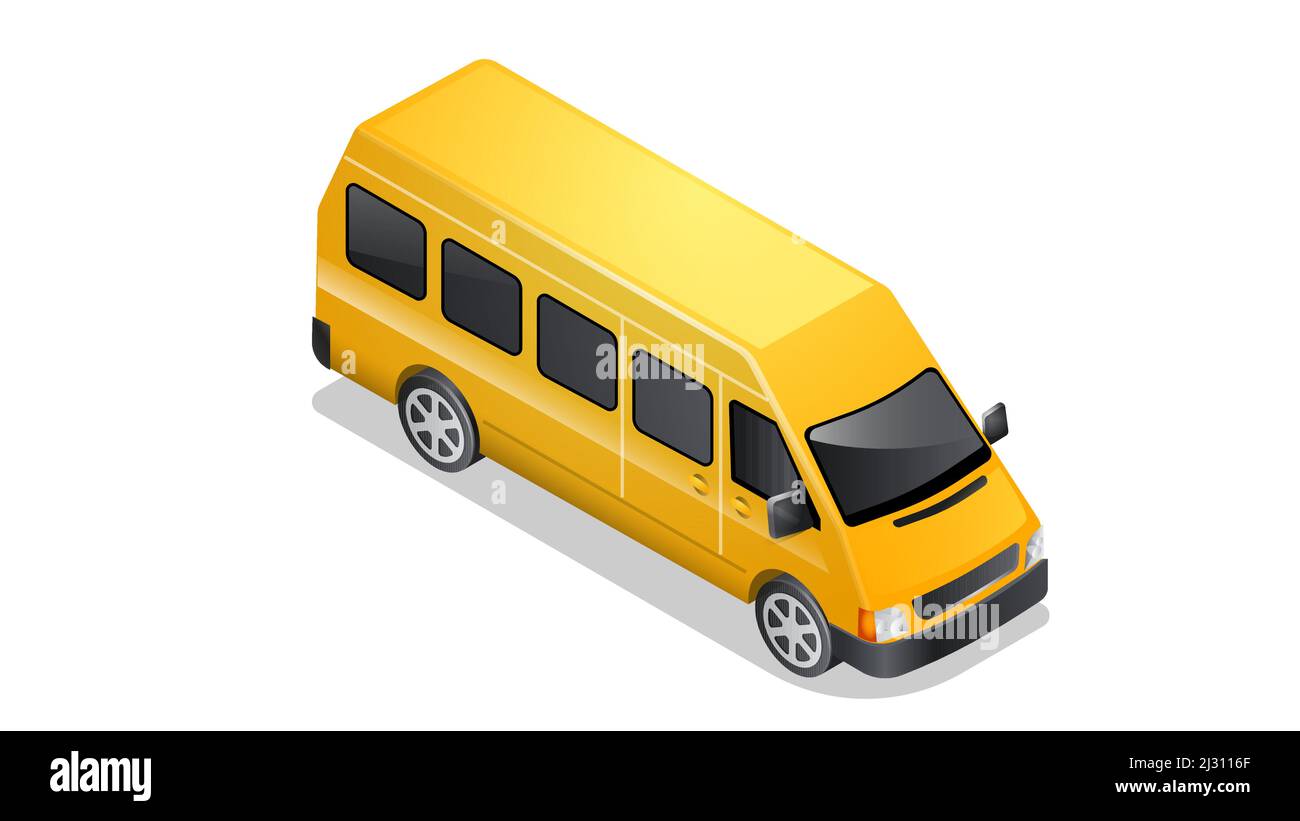 Isometric car icon isolated on white background. Vehicles for passenger transportation, yellow taxi mini van with shadow and highlights Stock Vector