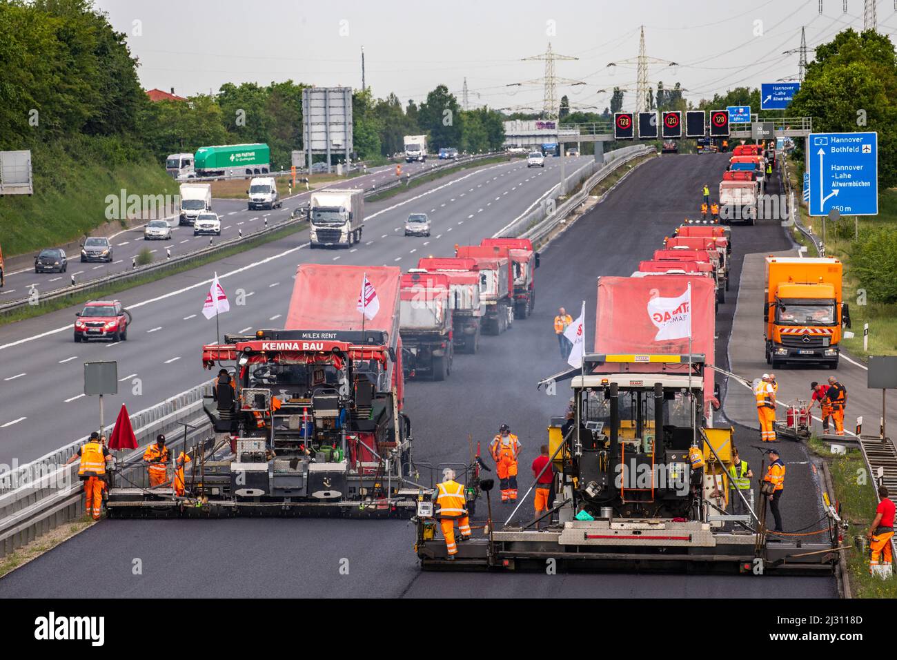 88-hour construction site on A2, Hanover, temporary closure of the lane, turbo construction site, Lower Saxony, Stock Photo
