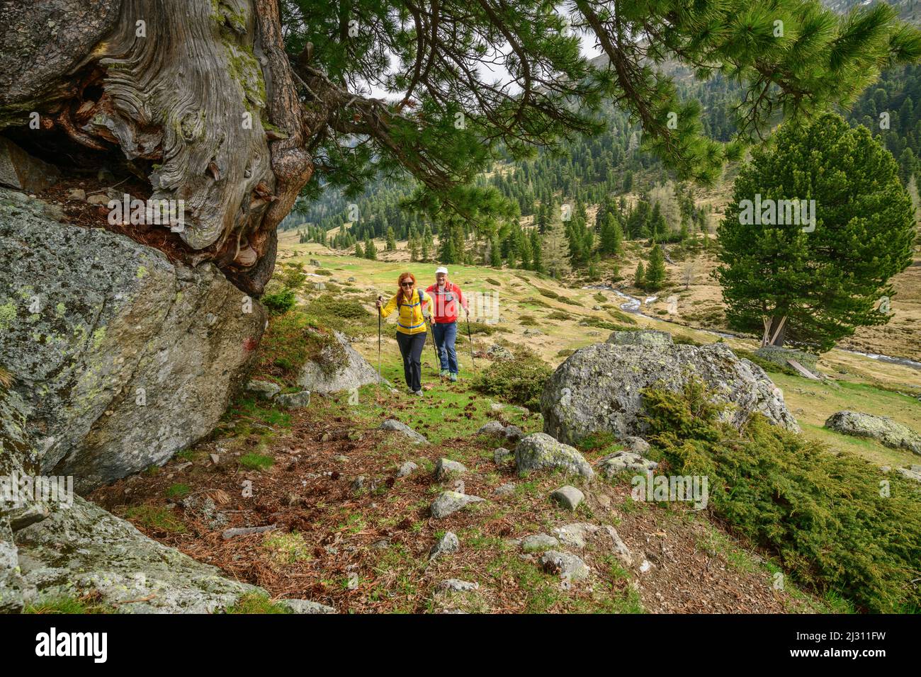 Man and woman hike between boulders, Rosanintal, Königstuhl, Nockberge,  Nockberge-Trail, UNESCO Nockberge Biosphere Park, Gurktal Alps, Carinthia,  Austria Stock Photo - Alamy