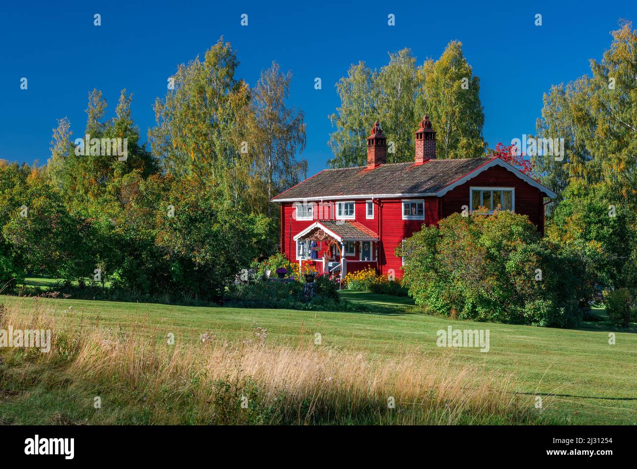 Red Swedish house in Dalarna, Sweden Stock Photo