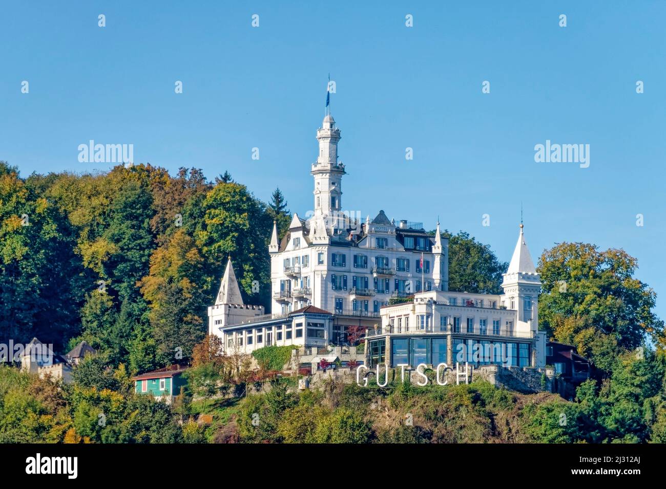 Lucerne in autumn, Schloss-Hotel Gütsch, Chateau Gütsch, Switzerland Stock Photo