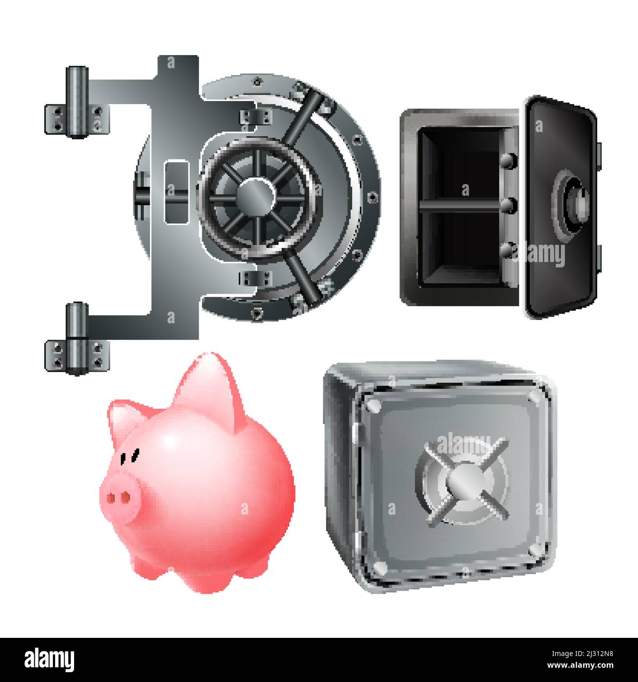Piggybank And Bank Safe Lock Protect Set Vector Stock Vector Image