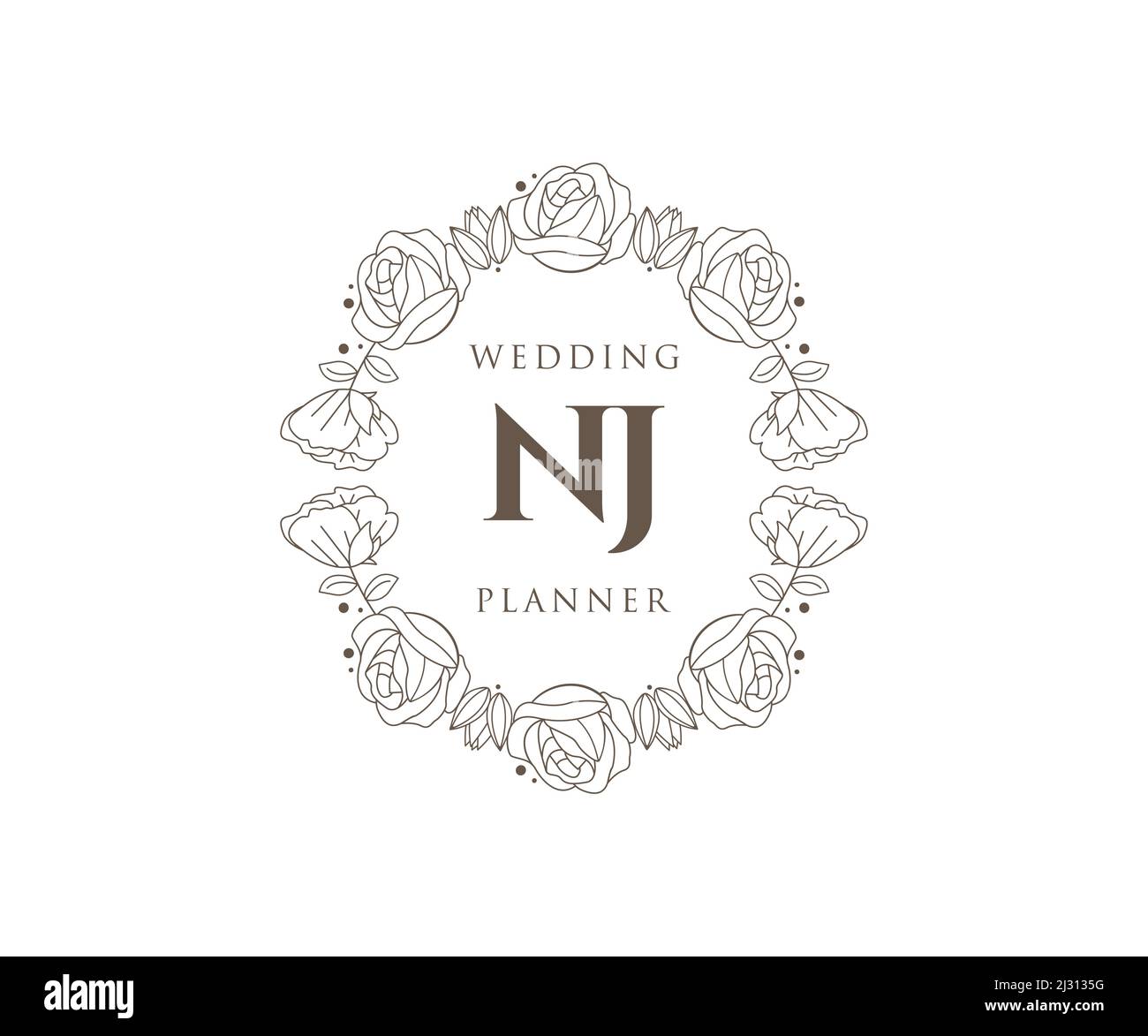 NJ Initials letter Wedding monogram logos collection, hand drawn modern ...