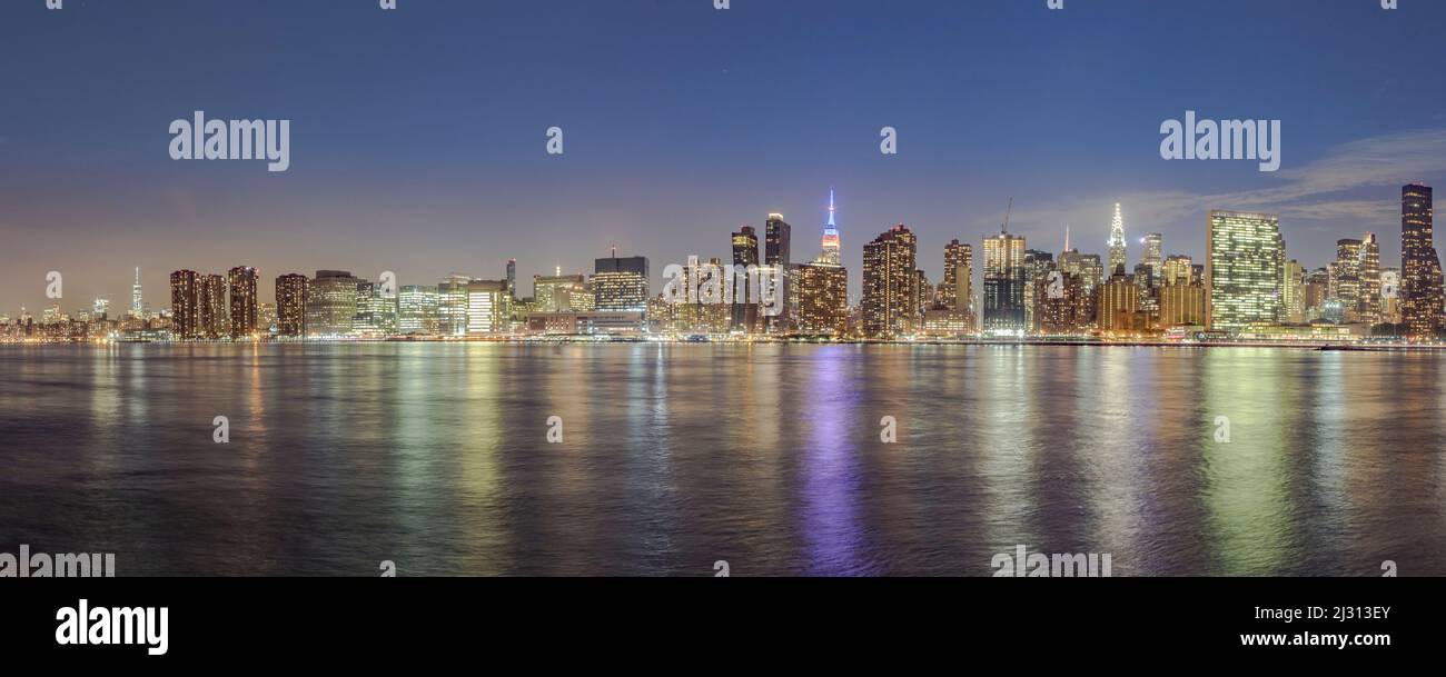 NEW YORK, USA - OCT 6, 2017: skyline view of New York with illuminated Empire State and Chrysler building. Stock Photo