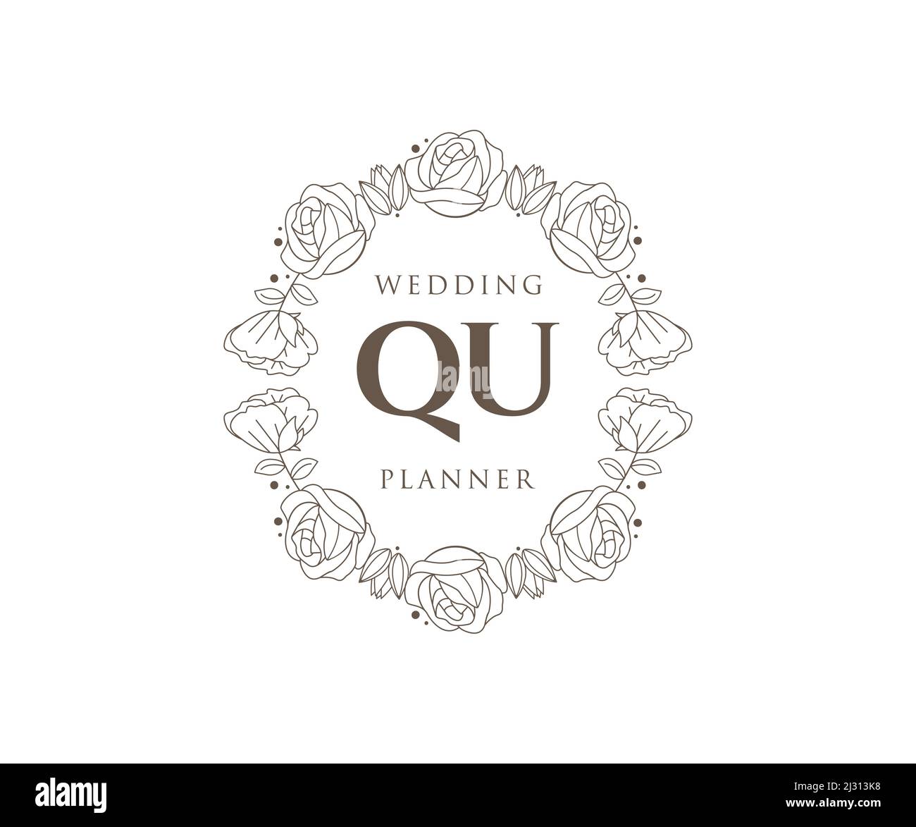 QU Initials letter Wedding monogram logos collection, hand drawn modern