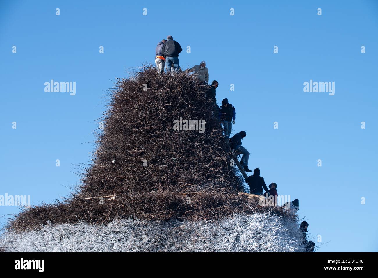 The term 'Focara' is used in Salento to indicate a large pile of bundles that is built and lit on the occasion of the liturgical feast dedicated to Sa Stock Photo