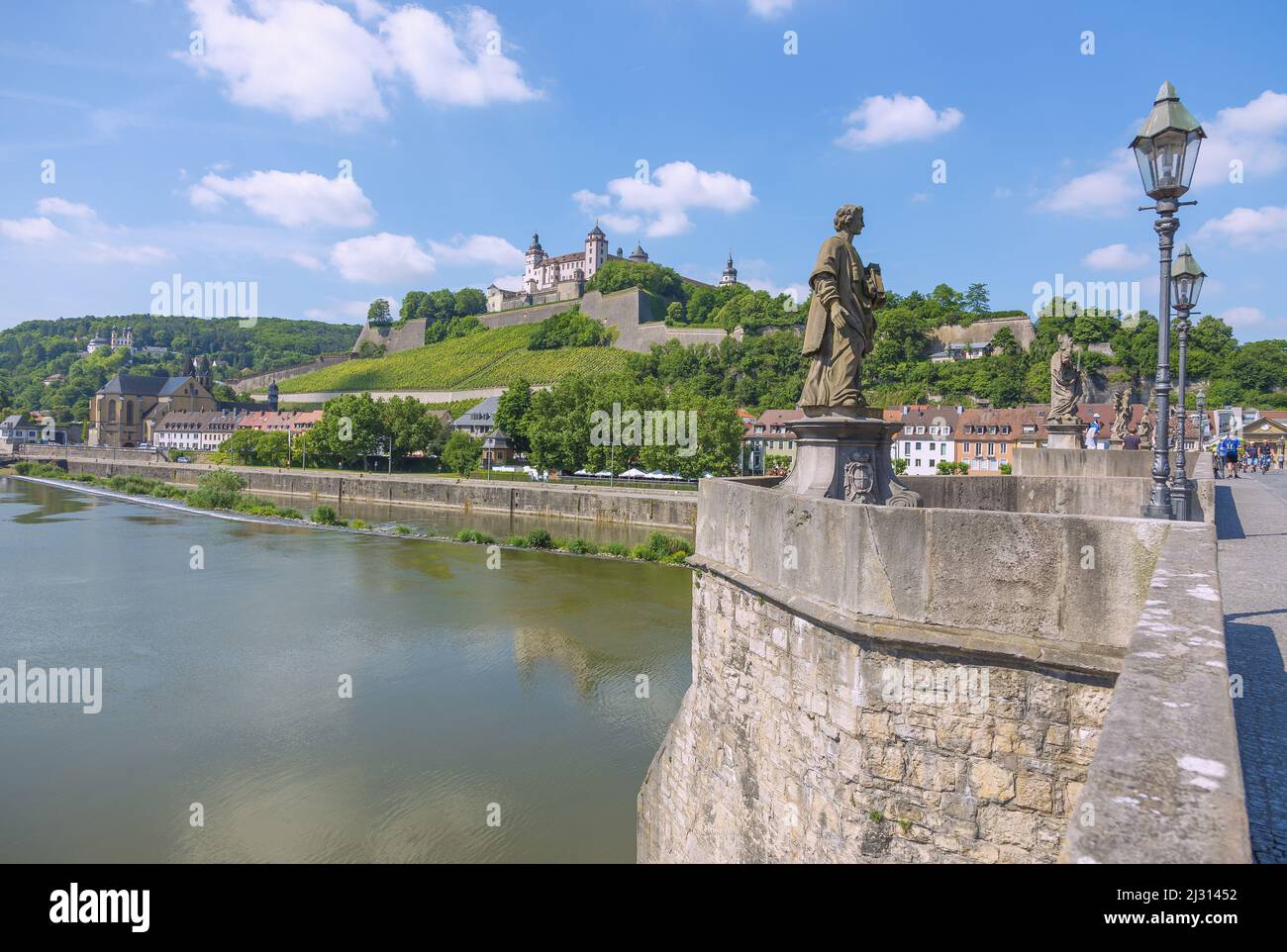 Würzburg; Old Main Bridge, bridge saint Totnan, Marian festivals Stock Photo