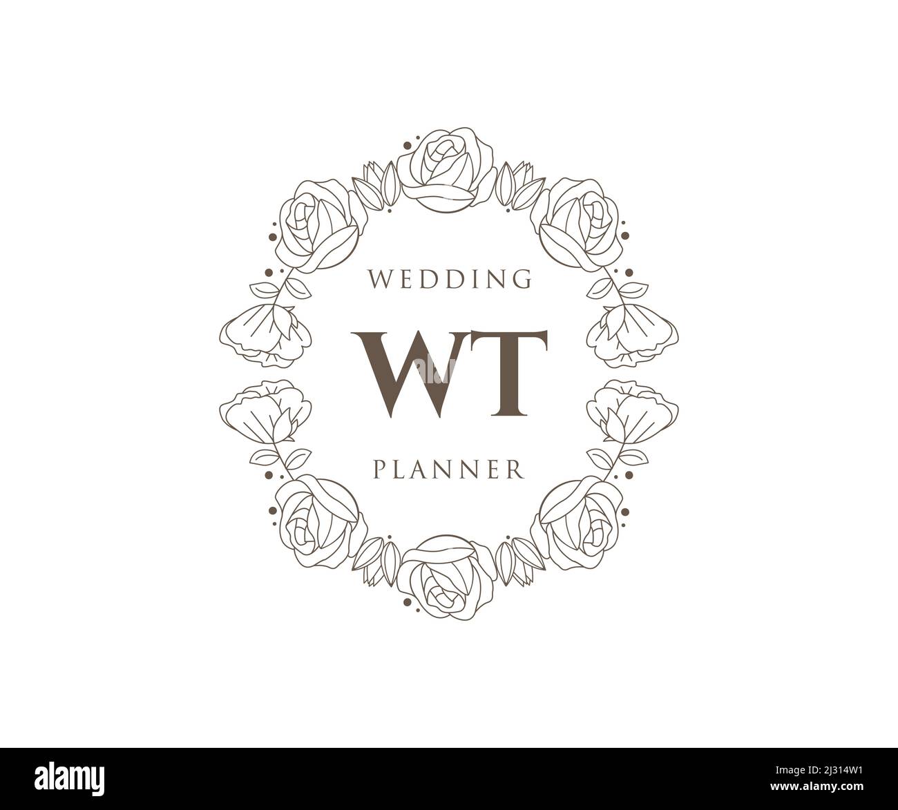 WT Initials letter Wedding monogram logos collection, hand drawn modern ...