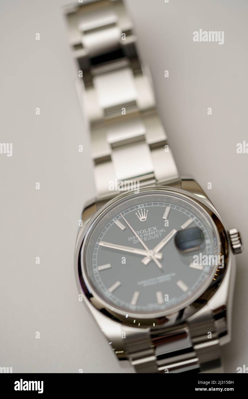 Studio photo of a Rolex Datejust 116200 black dial with lume hour markers Stock Photo Alamy