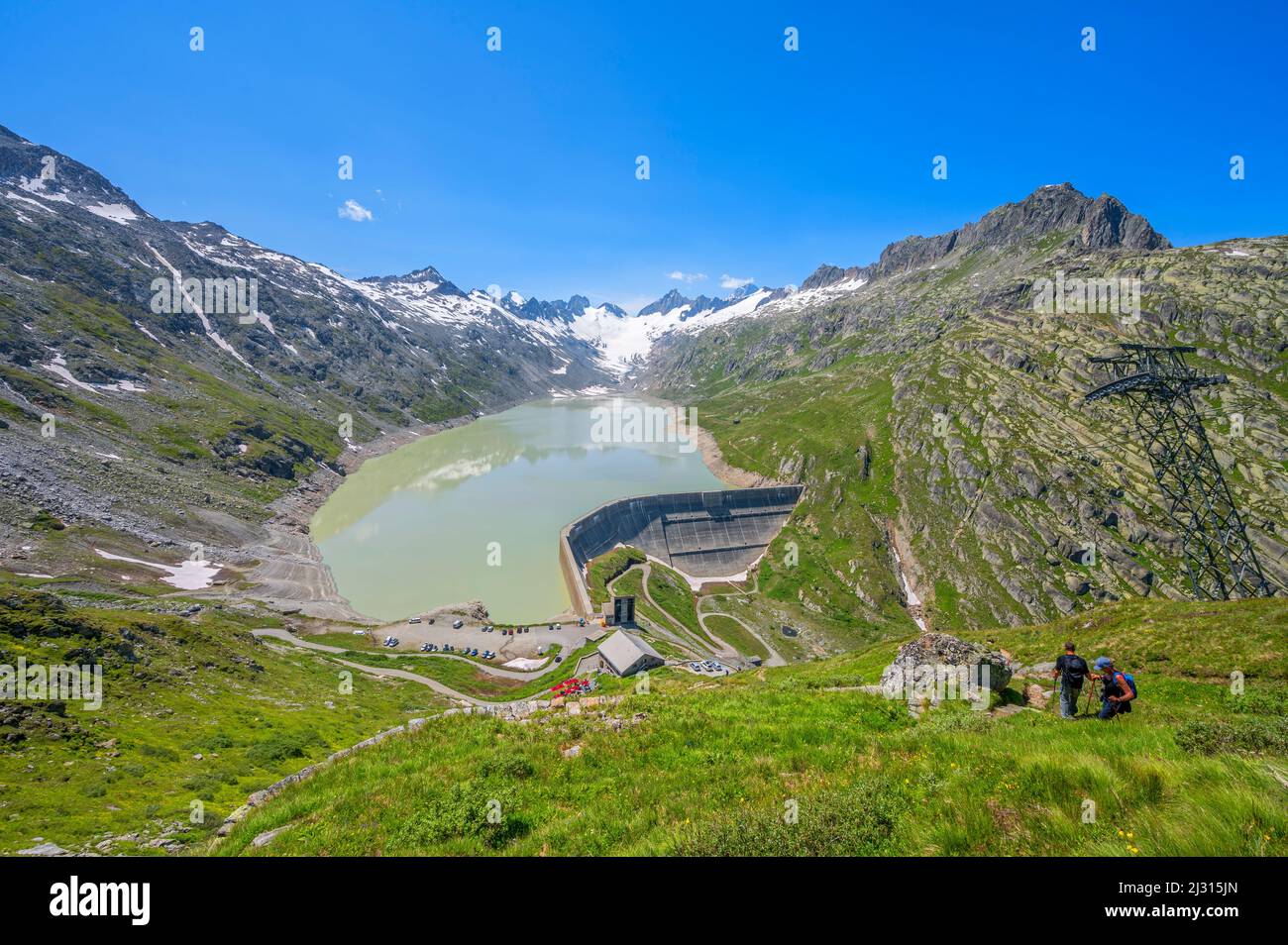 New Oberaarbahn with Oberaar Dam and Oberaar Glacier, near Grimsel Pass,  Bernese Oberland, Canton of Bern, Switzerland Stock Photo - Alamy