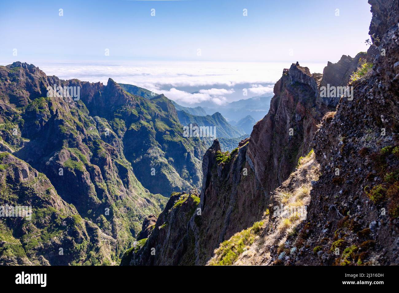 Pico do Arieiro, Pico Ruivo, Pico de Cidrao, summit, trail PR1 Stock Photo