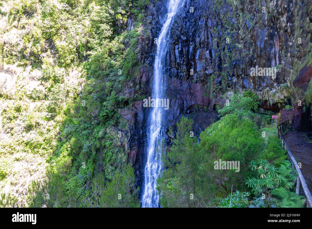 Levada do Risco, Cascata do Risco, waterfall Stock Photo