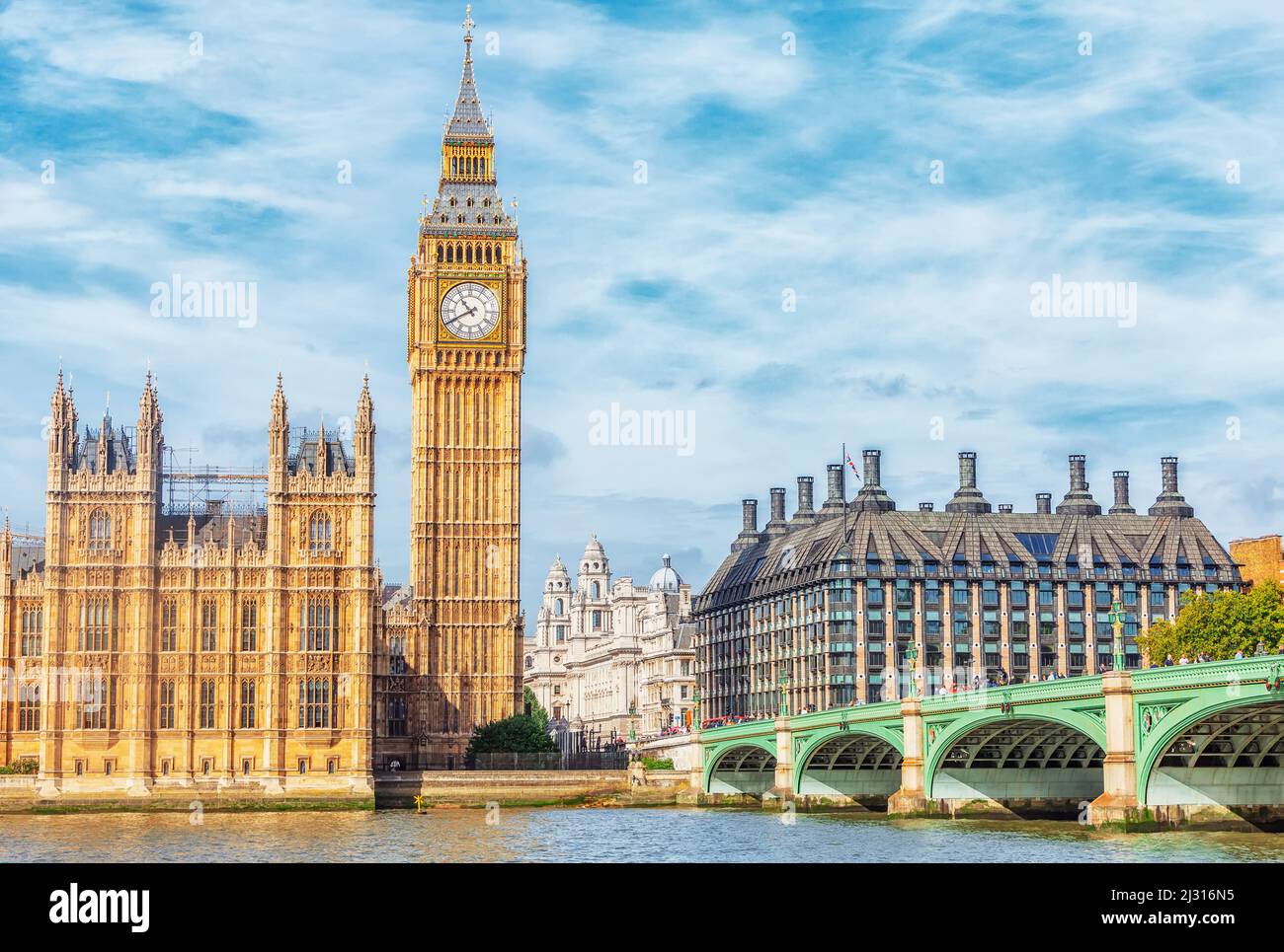 View of Big Ben and Westminster Bridge, London, England, UK Stock Photo