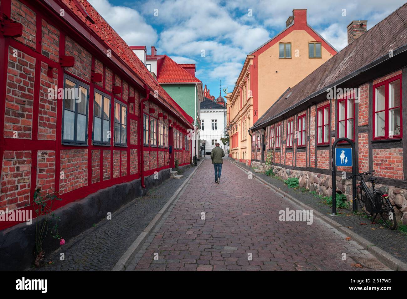 House facades and street in Ystad in Sweden Stock Photo - Alamy