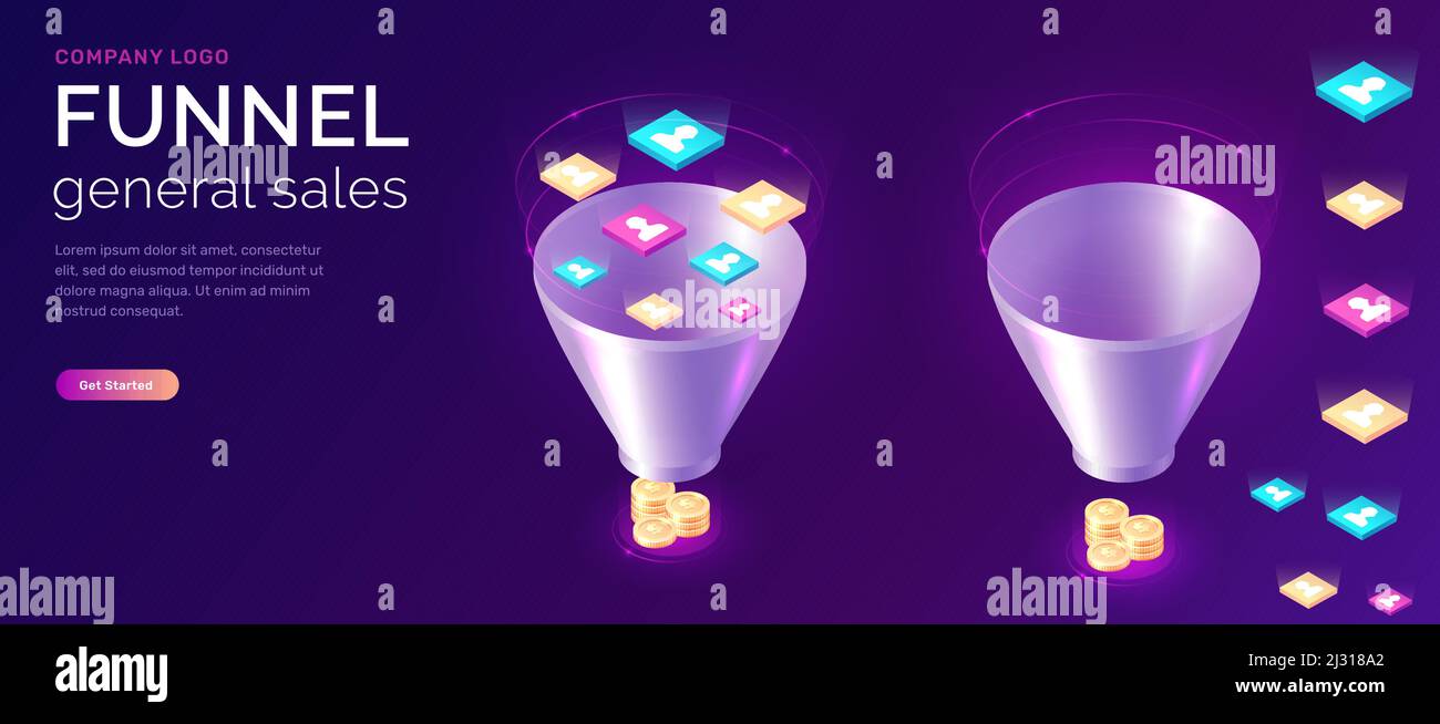 Sales funnel, isometric concept vector illustration. Marketing funnel