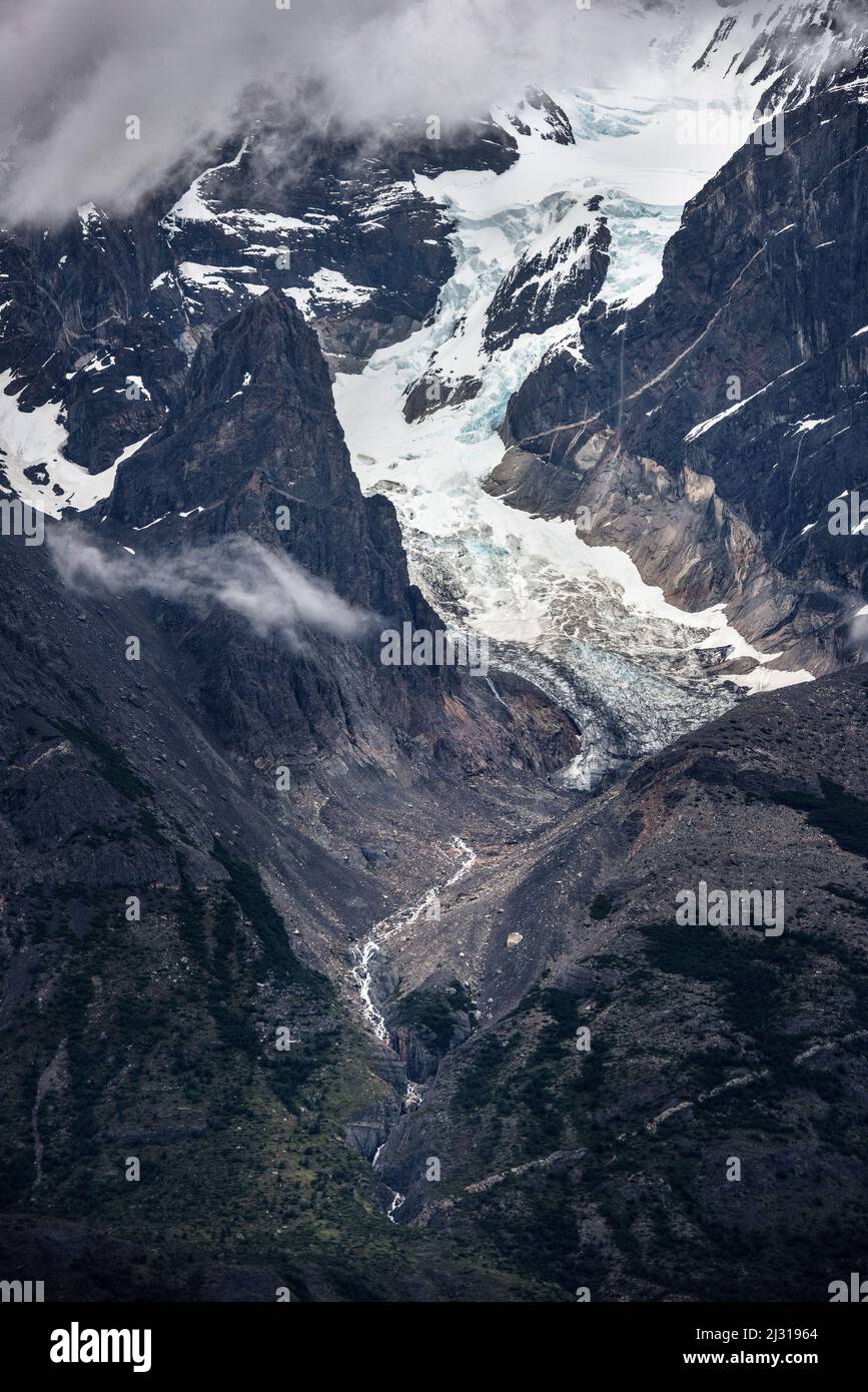 Glacier tongue at Cuernos del Paine mountain range, Torres del Paine ...
