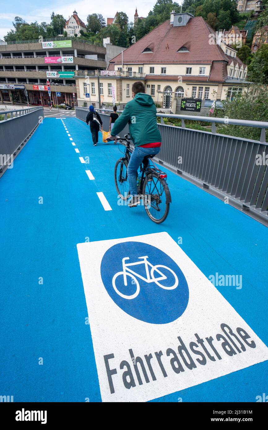 First heated bridge for cyclists in Tuebingen, Baden Wuerttemberg, Germany, Europe Stock Photo