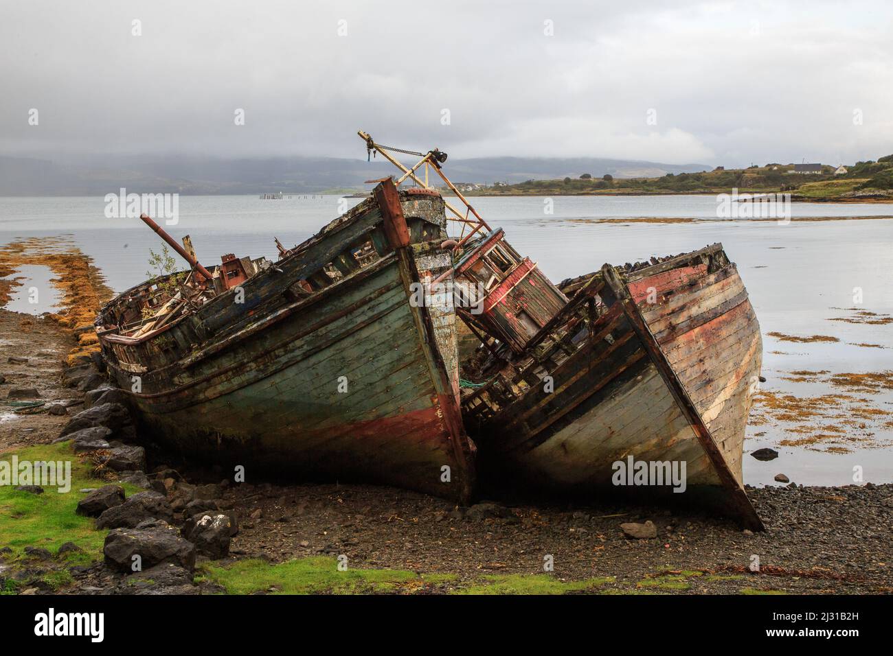 Boat wreck, Salen, Isle of Mull, Hebrides, Scotland, UK Stock Photo
