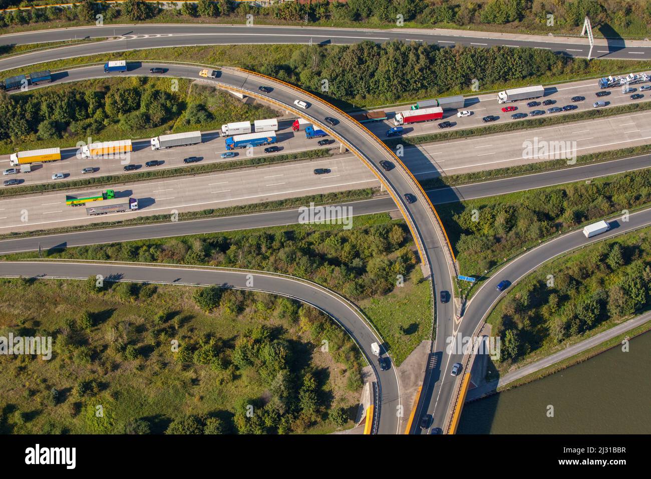 Motorway A2 junction Hannover-Langenhagen, aerial view, Stock Photo