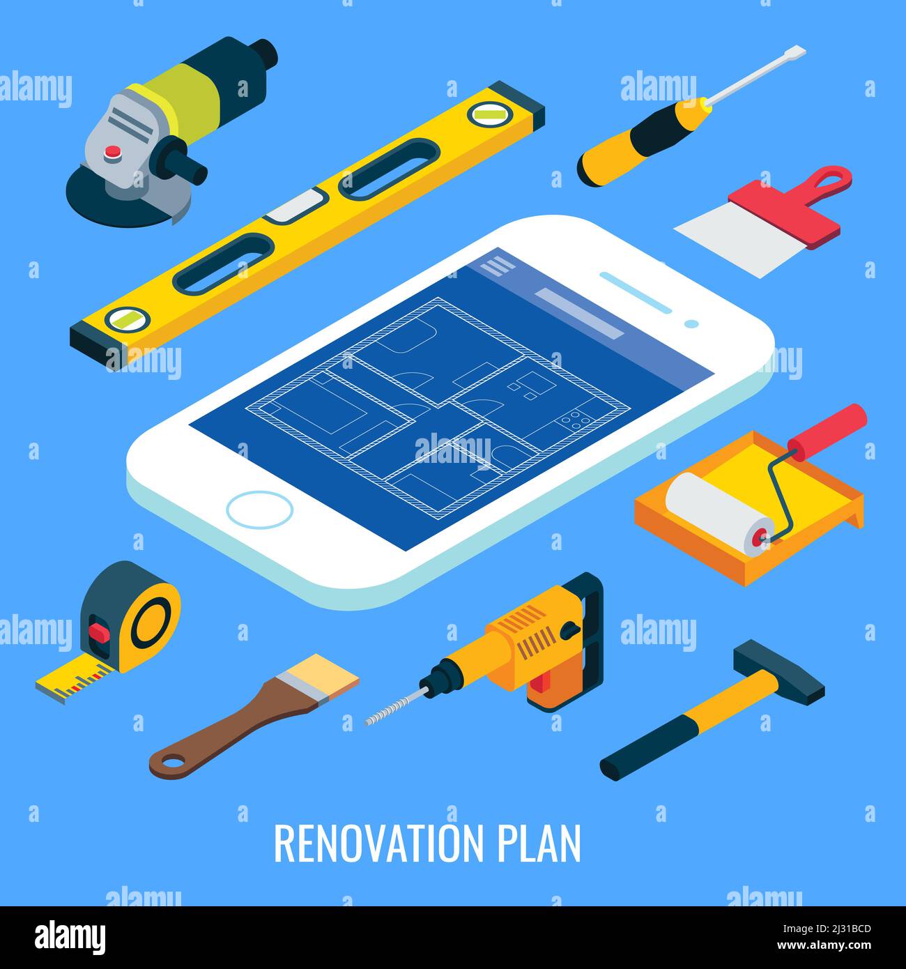 Renovation plan vector flat isometric illustration Stock Vector