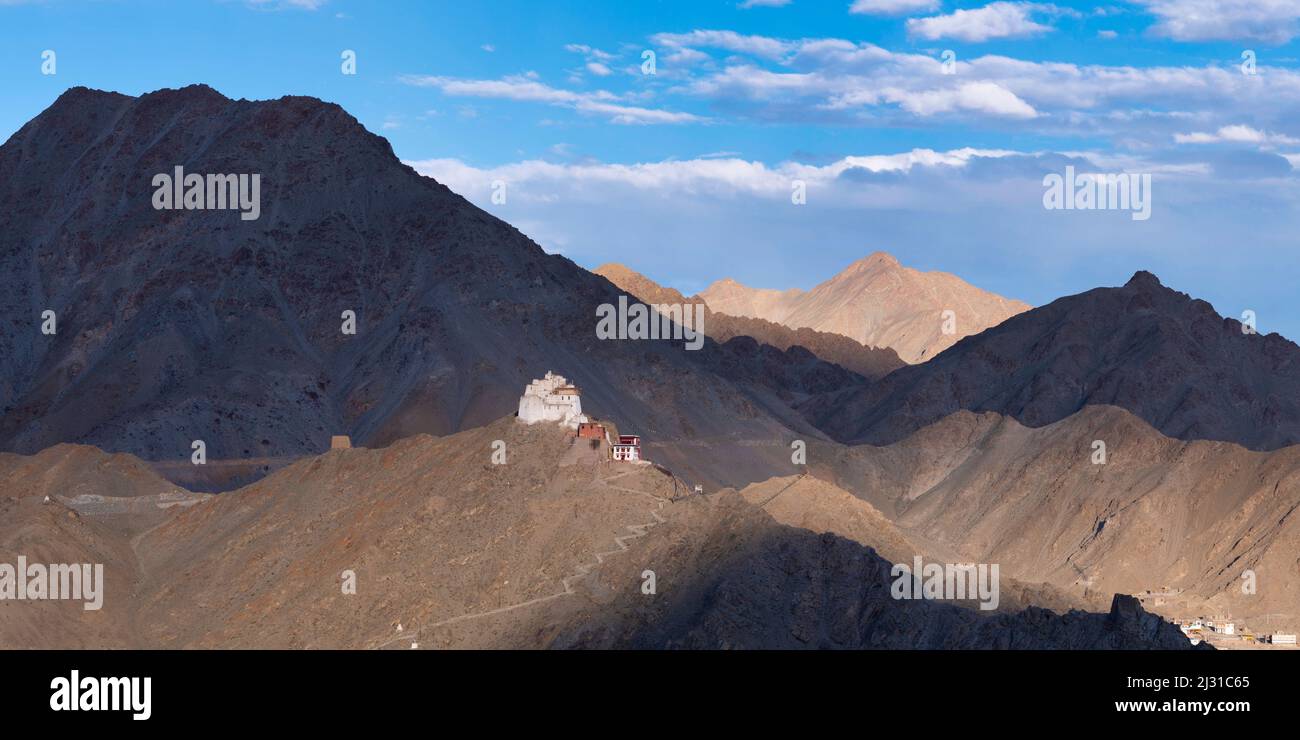 The Namgyal Tsemo Gompa Monastery on Tsenmo Hill, a viewpoint over Leh, Ladakh, Jammu and Kashmir, India, Asia Stock Photo